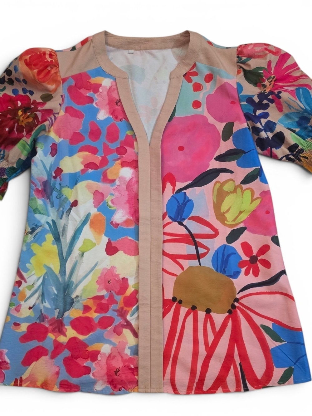 SHEIN Multicolor Floral Puff-Sleeve Blouse